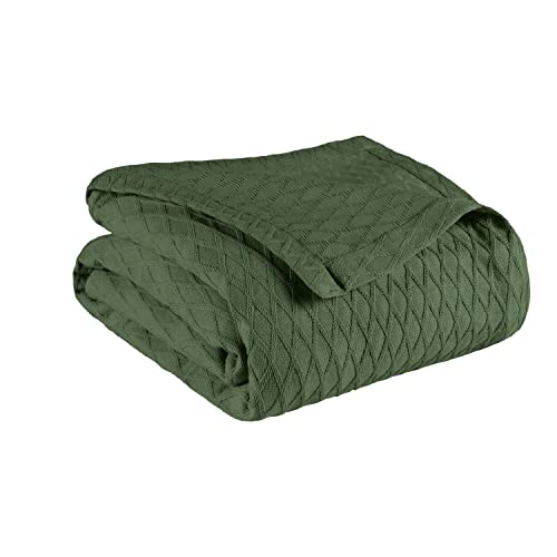 Superior Diamond Weave All-Season Cotton Blanket, Cover for Home, Couch, Bed, Soft, Warm Blankets, Boho Aesthetic, Comfy, Cozy, and Cute Covers, Decorative Bedding Essentials, King, Forest Green - color: Forest Green, size: King