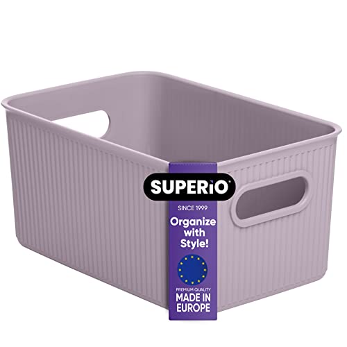 Superio Ribbed Collection - Decorative Plastic Basket Open Home Storage Bins Organizer, Medium Lilac Purple (1 Pack) Container Boxes for Organizing Closet Storage Bins for Shelves 5 Liter - size: 1 Pack, style: Bin - Medium (5 Liter)