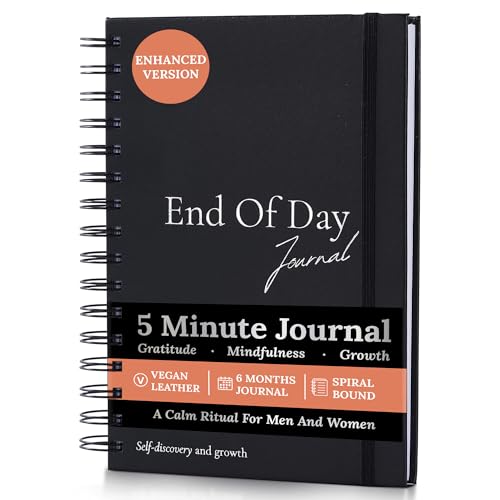 Tayri End of Day Journal – Day by Day 5 Minute Daily Gratitude & Self Reflection Journal 2026 for Women & Men, Guided Mindfulness, Happiness & Self Care, Undated Spiral with Vegan Leather Cover