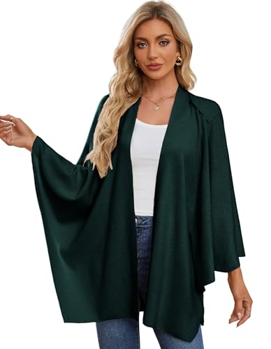 PULI Womens Large Cross Front Poncho Sweater Wrap Topper Knitted Elegant Shawls Cape for Fall Winter - color: 1-emerald Green