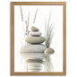Calming Zen Stone Framed Wall Art - Serene Rock Balance with Water Reflection and Reeds, Natural Wood Frame Perfect for Bathroom, Spa, Living Roomor Meditation Decor 8''x10 Inch