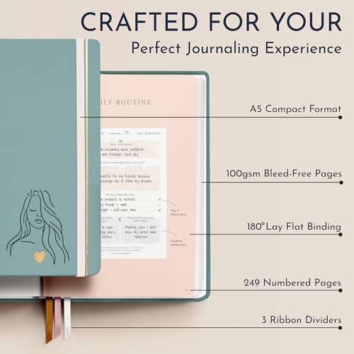 Premium Gratitude Journal for Women – 6 Month Guided Daily Prompts – Hardcover, 249 Pages, Lay Flat, 100gsm Paper, Gift Boxed – Affirmation, Self Care Gifts for Women, Mindfulness, Wellness - color: Gratitude - Green