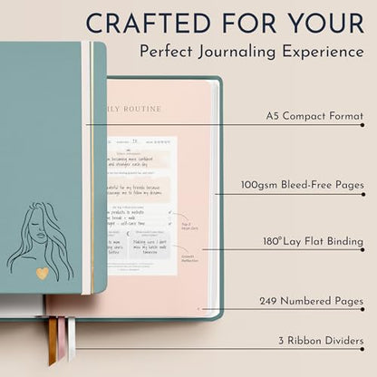 Premium Gratitude Journal for Women – 6 Month Guided Daily Prompts – Hardcover, 249 Pages, Lay Flat, 100gsm Paper, Gift Boxed – Affirmation, Self Care Gifts for Women, Mindfulness, Wellness - color: Gratitude - Green