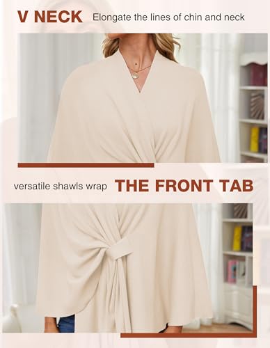 PULI Women's Elegant Shawl Wraps Soft Open Front Poncho Sweater for Spring Fall Winter - color: Front Tab-beige