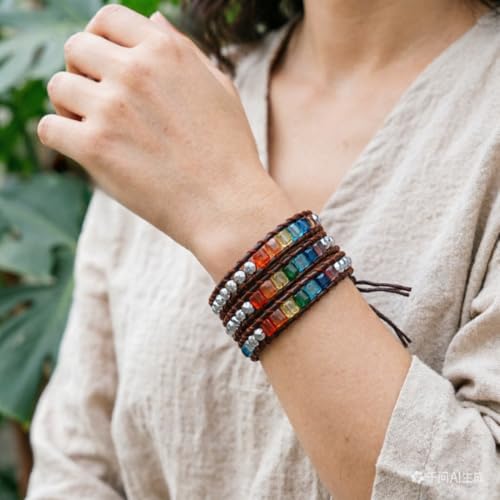 YGLINE Natural Stone Wrap Bracelet for Women Boho Bracelets Healing Crystal Beaded Bracelet Adjustable 3/5 Wraps Bracelet Handmade Birthday Gifts for Women - color: crystal cube-3w