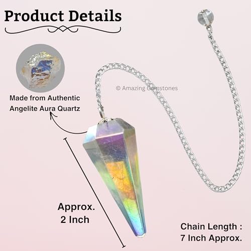 Amazing Gemstone Angel Aura Quartz Crystal Pendulum for Divination - Certified Dowsing Crystals and Healing Stones for Chakra Balancing and Meditation - Enhance Reiki Spiritual Growth - color: Angel Aura Quartz