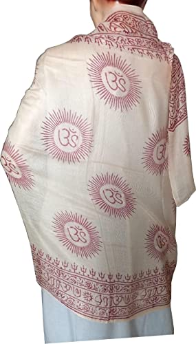 KVR Hindu Pooja Religious Cotton Indian prayer scarf with OM Krishna Ganesha Shiva Nataraja yoga spiritual auspicious prints - color: Off White-om