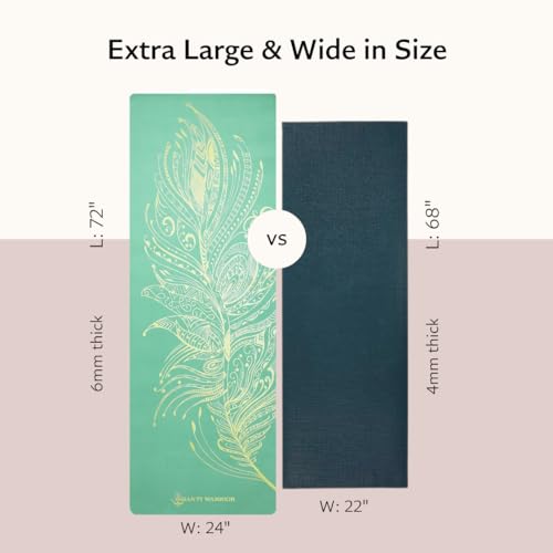 Shakti Warrior TPE Yoga Mat - Artist Designed, Premium eco friendly mats, Non Slip, Non toxic, Great For Regular & Hot Yoga, Pilates and Workouts (72 inch x 24 inch x 6mm thick) - color: Feather