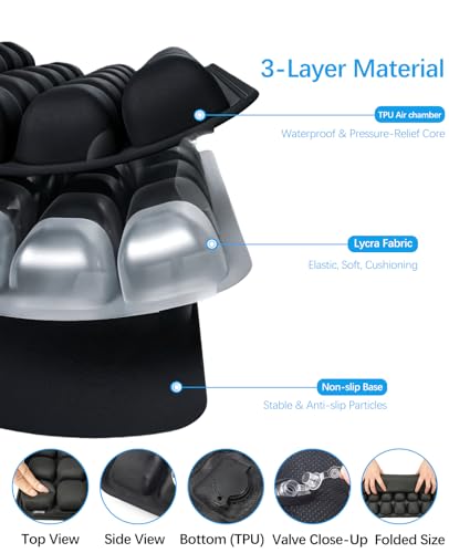 Inflatable Seat Cushion, Airplane Seat Cushion for Long Flights – Breathable 3D Air Cell Cushion，Suitable for Long Flights Office, Wheelchair, Cars,Easy to Carry,Charcoal - color: Charcoal