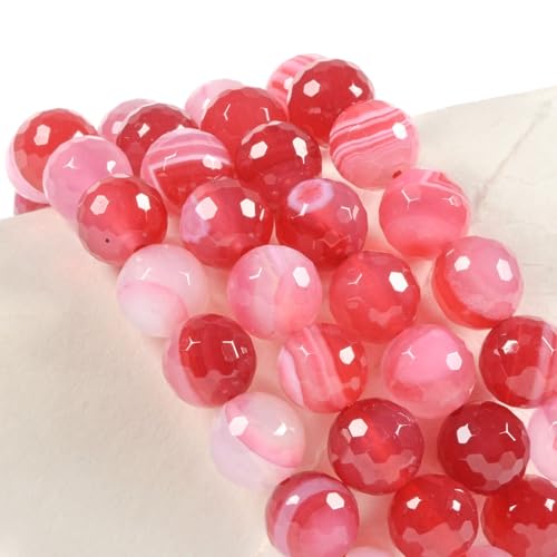 Justinstones Gemstone Crystals Chakra Beads Bracelet Crystal Healing 10mm Round Stretchable Bracelet for Her Gift - color: Faceted Dyed Pink Banded Agate
