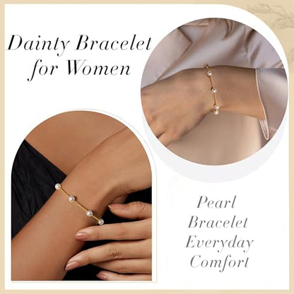 3mm Diamond Classic Tennis Bracelet for Women Dainty, Gold Jesus Cross Bracelets Trendy, 14K Gold Plated Heart/Evil Eye/Pearl/Starfish & Seashell Charm Bracelets for Women Bulk - style: Pearl-Gold plated