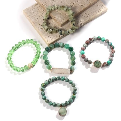 5PCS 6PCS Natural Boho Beaded Bracelets/Bangle for Women Men,Healing Turquoise Jasper Agate Crystal Gemstone Stone Chakra Multilayer Wrap Bohemian Handmade Jewelry Beads Stretch Bracelet Set