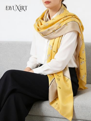 100% Mulberry Silk Oversized Women’s Sun-Shielding Shawl Formal Evening Neckwear Featherlight Airy - color: N21-buttercup Gleam Scarf（69" X 21"inch）