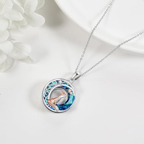 Sterling Silver Cute Animal Pendant Necklace Fox/Snake/Unicorn/Owl on Moon/Rabbit/Horse Necklace Jewelry for Women Mom Sister - style: Fox Blue Crystal