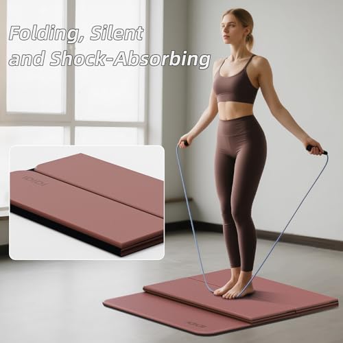 Foldable Yoga Mat Extra Thick 0.32 Inches（8mm） - SGS Certified POE Material Exercise Mat, Non-Slip Design Fitness Mats, Multi-Purpose Workout Mats for Studio or Home Use - color: Deep Pink