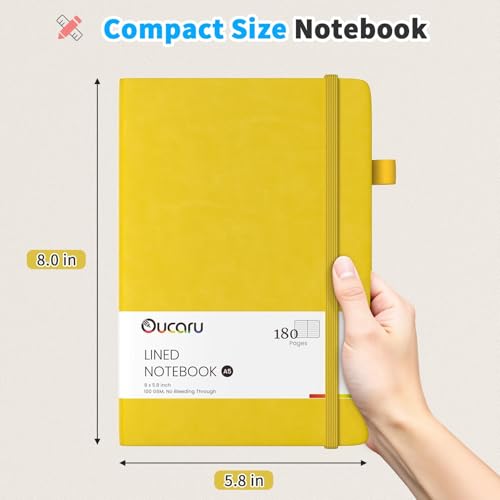 Oucaru Lined Journal Notebook, 16 Pack, 180 Pages, A5 Journals for Writing, 100 GSM Thick Paper, Small Notebooks Daily Journal for Women Men Work, Business, School, Travel Supplies - color: Yellow