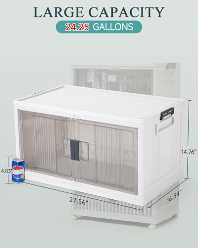 OlarHike 97QT Stackable Storage Bins with Lids - Folding Storage Box with Doors and Wheels, Collapsible Plastic Storage Drawers for Closets and Organization, Garage, 5 Pack Cubes - size: 97QT-White, style: 5Pack