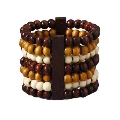 Stretch Wooden Beads Cuff Bracelets Multi Layered Natural Wood Beads Chunky Bangle Wooden Handmade Wide Bracelets Bohemia Jewelry for Women Men - color: B