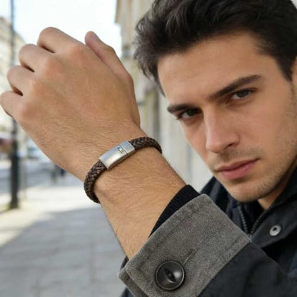 Men's Leather Bracelet, Stackable Stainless Steel Clasp Bracelets for Men Stylish Birthday, Thanksgiving, Valentine's Day Gift for My Man - style: 8.2" Long 5MM Wide Brown