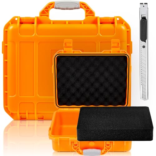 Relaxweex 1 Pcs Waterproof Hard Case with DIY Customizable Foam Insert Portable Protective Case with Knife for Camera Drones Equipments Tools Test Instruments(Orange,11.3 x 8.7 x 4.2 Inch) - color: Orange, size: 11.3 x 8.7 x 4.2 Inch