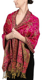 Achillea Reversible Paisley Pashmina Rave Scarf – Exotic Indian Shawls and Wraps for Evening Dresses, Festivals, All Seasons - color: Fuchsia