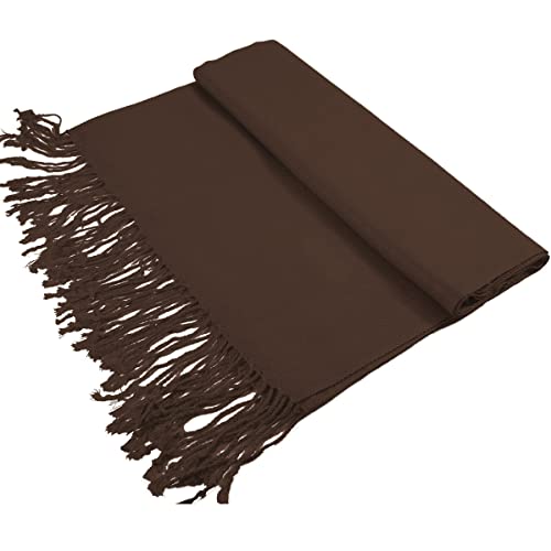 Glory Max Women Large Soft Silky Pashmina Shawl Wrap Scarf in Plain Solid Colors - color: Coffee