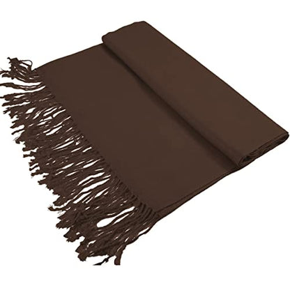 Glory Max Women Large Soft Silky Pashmina Shawl Wrap Scarf in Plain Solid Colors - color: Coffee
