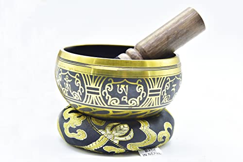 4" Tibetan Meditation Yoga Austomangal Singing Bowl Set with Mallet Cushion (Om Mantra-Tibetan)