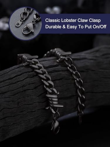 Bandmax Barbed Wire Chain Bracelets for Men Women Stainless Steel/Black/Gold Thorn Cuban Link Bracelet Adjustable Punk Emo Style Jewelry Gift - color: 02 9MM-Black Plated