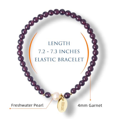 Morchic 4mm Natural Gemstone Beads Stretch Bracelet for Women, With Freshwater Pearls, Energy Gem Birthday Gift for Her 7.2” - color: Garnet