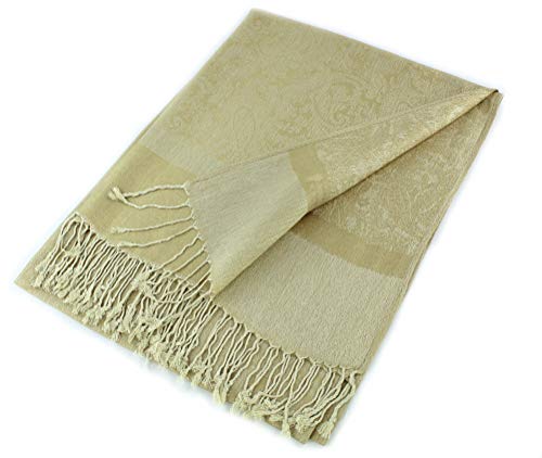 PASKMLNA Paisley Jacquard Pashmina Shawl Wrap Scarf Stole - color: Champagne