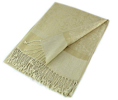 PASKMLNA Paisley Jacquard Pashmina Shawl Wrap Scarf Stole - color: Champagne