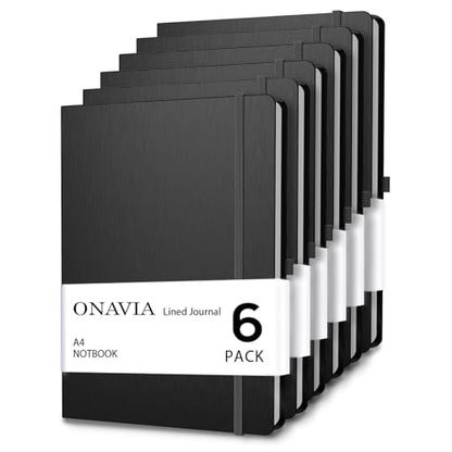 ONAVIA A4 Professional Business Notebook Notebook Hardcover 6 Pack, 8.5 x 11 College Ruled Journal Notebook, 160 Pages for Work, Office Meetings, Black - color: Black