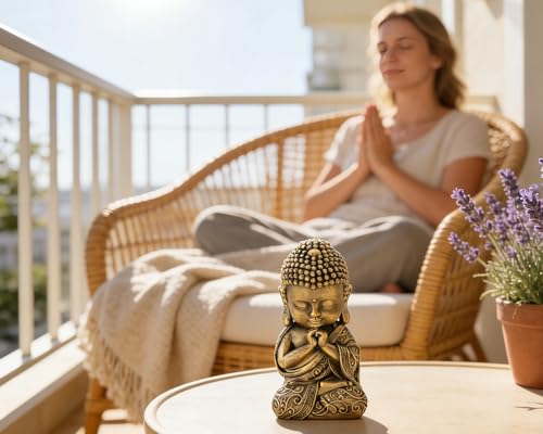 Baby Buddha Statue Indoor Decor, 8 inch Resin Meditation Buddha Statue Spiritual Room Decor Zen Gifts