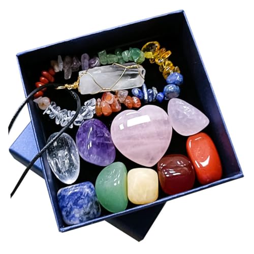 FRCOLOR 1Set Delicate Healing Chakra Portable Crystal Stones for Meditation Yoga Feng Shui Energy Stones Present Box Compact Decorative Massage Stones