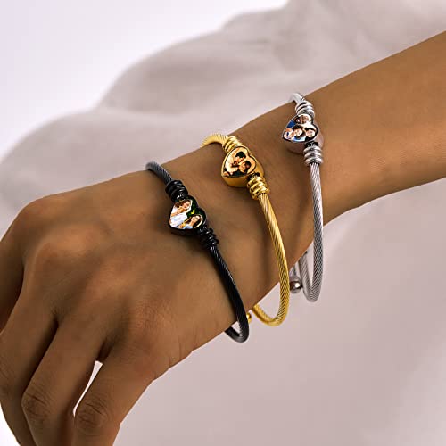 U7 Unisex Simple Cuff Bracelet 18K Real Gold Platinum Plated Fine Bracelets Fashion Jewelry Open Bangle Cuff Bracelets, Twisted or Heart Style - color: K.Heart photo-steel