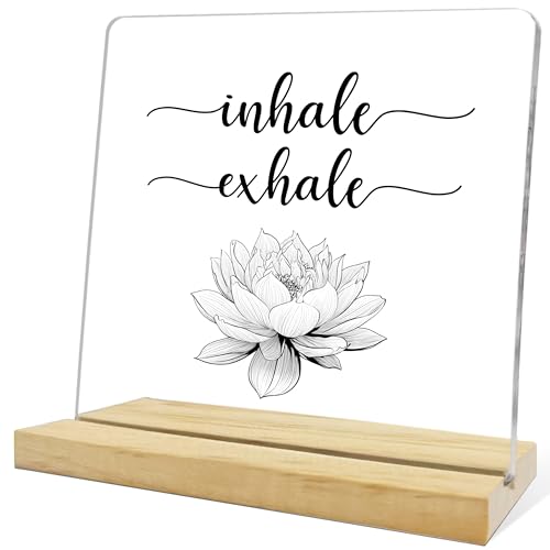 Inspirational Gifts for Women Friend Coworker Yoga Lover,Inhale Exhale Lotus Flower Acrylic Desk Plaque, Meditation Gifts for Home Office Bedroom Yoga Spa Room