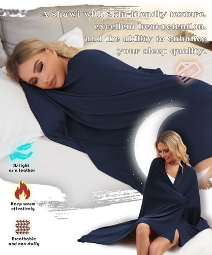 Tencel Cashmere Shawl Wraps for Women,Pashmina Stole Airplane Travel Wool Scarf Blanket Wrap Lightweight UPF 50+ - color: Navy