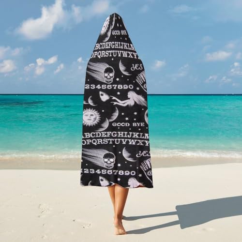 Skull Moon Sun Gothic Witch Board Seamless Black Large Size Comfortable Hooded Blanket, Warm Blanket 50"x60" - color: Skull Moon Sun Gothic Witch Board Seamless Bl, size: 50"x60"