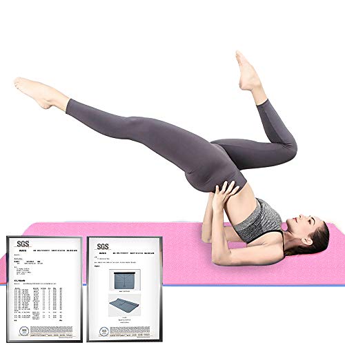 Hatha Yoga Extra Thick TPE Yoga Mat - 72"x 32" Thickness 1/2 Inch -Eco Friendly SGS Certified - With High Density Anti-Tear Exercise Bolster For Home Gym Travel & Floor Outside - color: Pink/Blue
