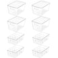 Vtopmart 4+4 Pack Clear Plastic Storage Bins Set - 4 Large Pantry Organizer Bins with Lid and Handle + 4 Medium 4-Compartment Food Storage Bins for Pantry, Kitchen, Fridge, Cabinet Organization - style: 4 Larger with Lid+4 Medium
