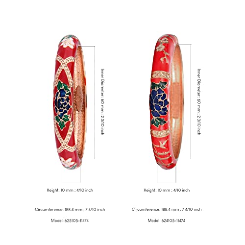 UJOY Classic Cloisonne Bracelets Enamel Jewelry Plated Bamboo Flower Cuff Metal Bangle for Women Gift Box - color: A127-Flower-Red