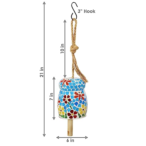 Sunnydaze Spring Flowers Wind Bell - Mosaic Glass Wind Chime Bell for the Patio, Deck, or Porch - 7"
