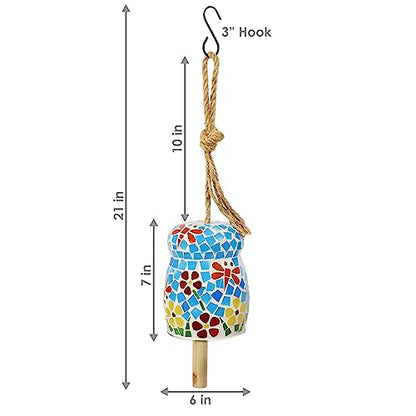 Sunnydaze Spring Flowers Wind Bell - Mosaic Glass Wind Chime Bell for the Patio, Deck, or Porch - 7"