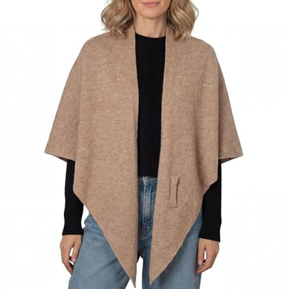 RIIQIICHY Shawl Wrap Women Pashmina Triangle Cape Knit Sweater Scarf for Fall Winter Fashion Accessory - color: Camel