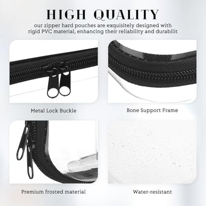 Hoolerry 6 Pcs Hard Clear Zipper Case Transparent Zipper Hard Pouch for Snacks Makeup Bag Plastic Cosmetic Bag Portable Travel Organizer for Makeup Storage(Black,Big,Medium,Small)