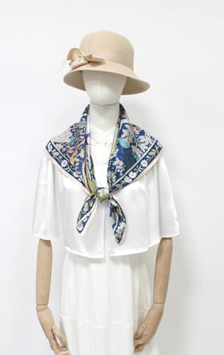 100% Pure Mulberry Silk Scarf 35" Large Square Lightweight Headscarf –Women’s Hair Wraps-With Gift Packed - color: Green&blue