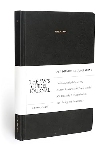 10-Minute Morning & Night Journal – Reversible AM/PM Guided Notebook for Mindfulness, Focus & Consistency – Undated Daily Journal in Black Vegan Leather | The 5W’s Guided Journal by The Inner Foundry - color: Black