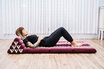 Leewadee 3-Fold Mat XXL with Triangle Cushion – Firm TV Pillow, Foldable Mattress with Cushion Made of Kapok, 67 x 31 inches, Auburn Pink - color: Sf29 - Auburn, Pink, size: 3 seating segments XL