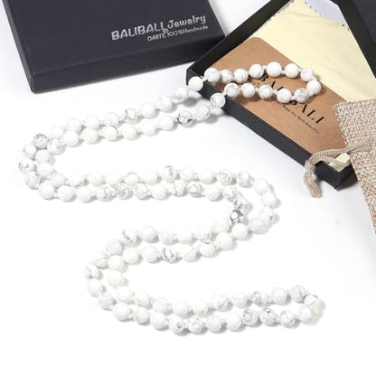 Beaded Necklace Hand Knotted for Woman - color: White Howlite